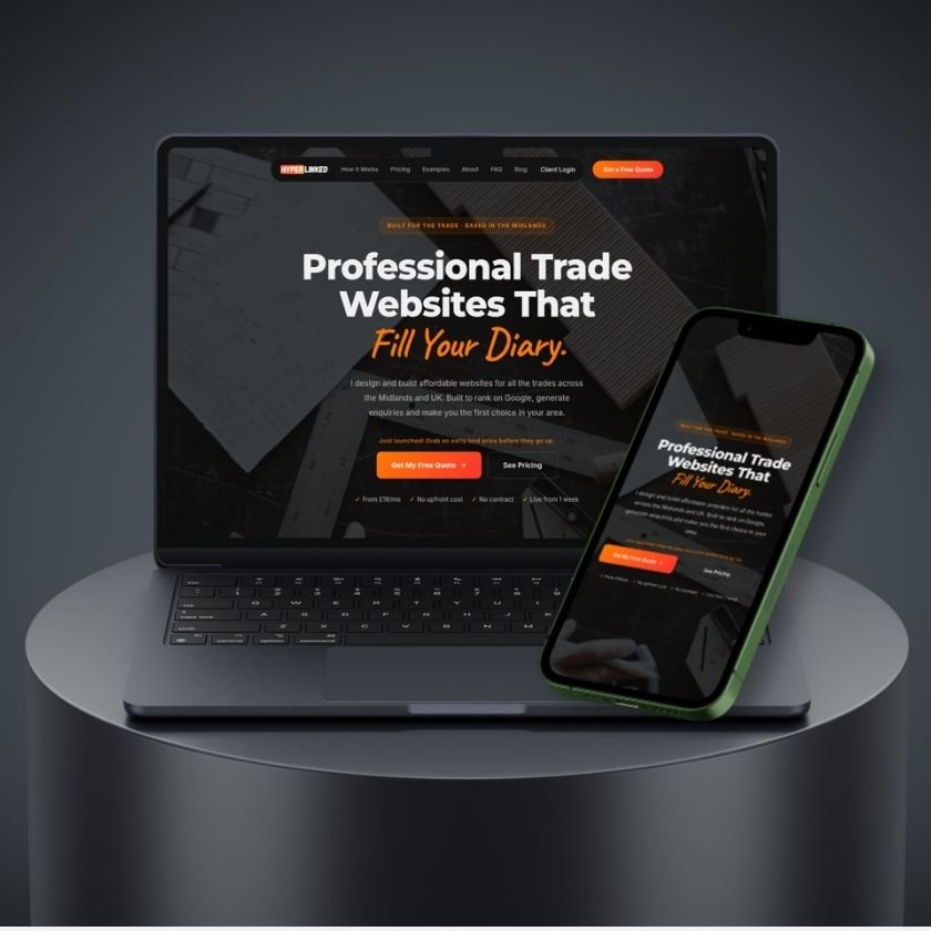 Trade website shown on mobile